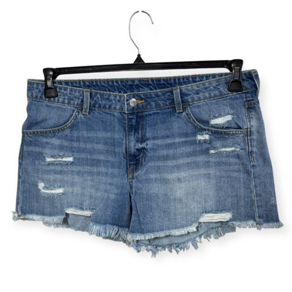 Distressed Blue Jean Shorts with Raw Hem